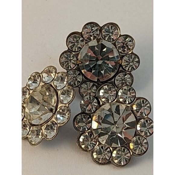 3 Vtge Rhinestone Buttons 7/8" Curved Shanks Clear On Silver Color - Picture 6 of 8